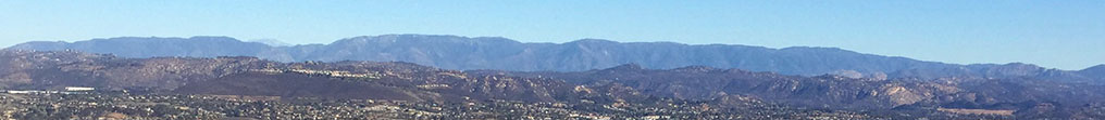 Palomar Mountain rises above the Elsinore Fault Zone Valley beyond the ridgeline of Pine Mountain in northern San Diego County.